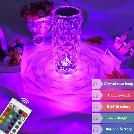 RGB LED Light Crystal Rose table lights Diamond Night light 16 colors LAMP touch switch rose Lamp Romantic Ambient table lights